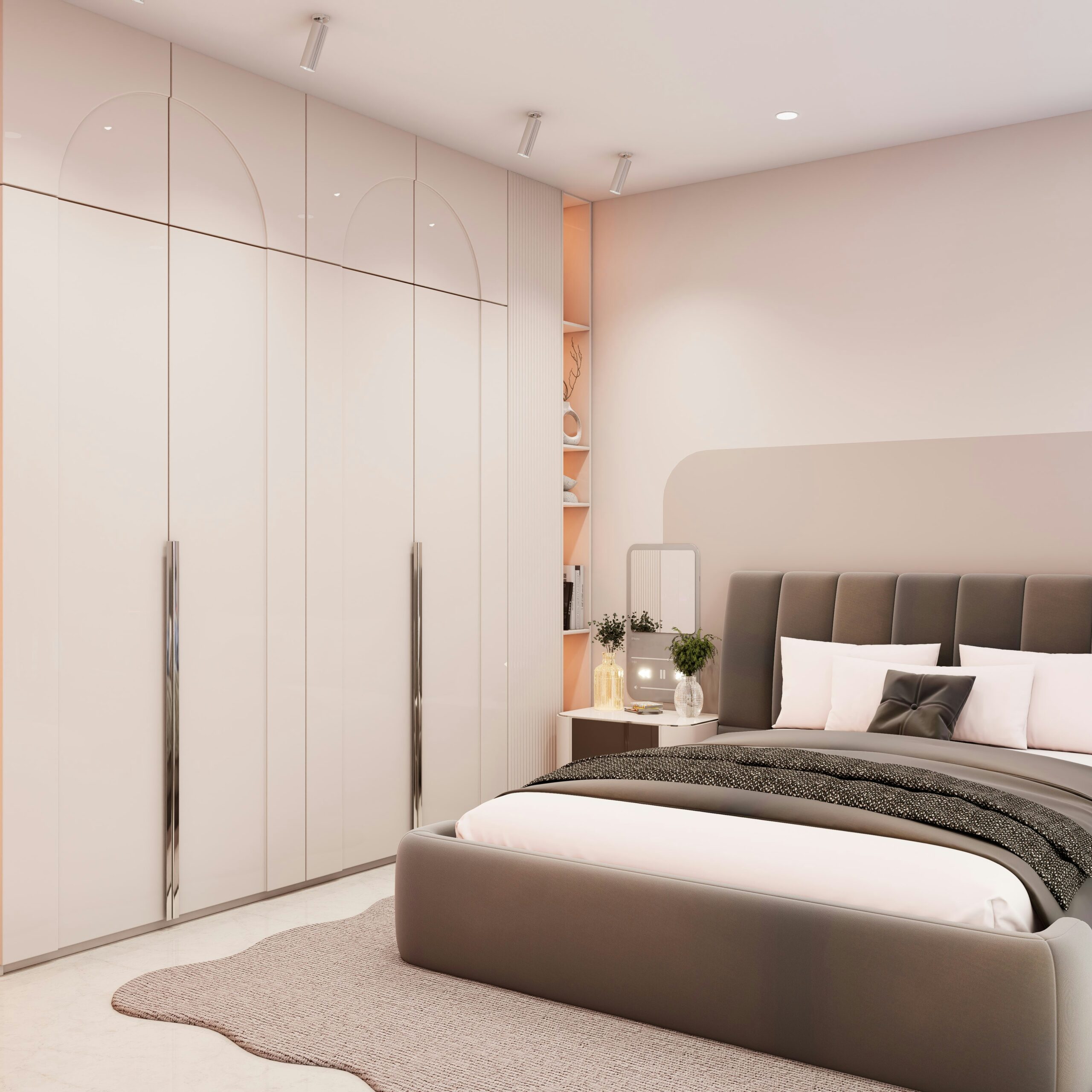 Minimalist bedroom with natural materials like wood, linen bedding, and woven textures creating warmth and calm.